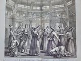 a drawing of a group of people standing in a room