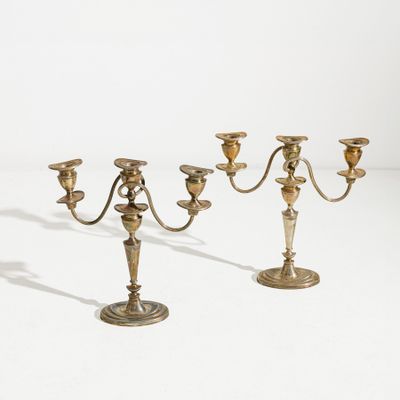 pair of antique brass candelabs with candlesticks