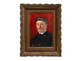 portrait d'un homme portant un chapeau et une moustache, dans un cadre doré