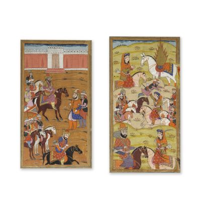 deux tableaux représentant des hommes à cheval et des chevaux dans un champ