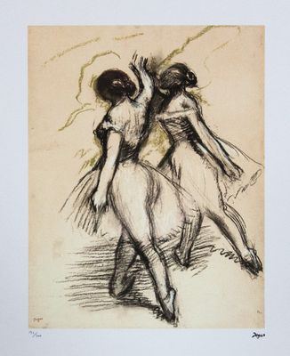 un dessin représentant deux danseurs en noir et blanc