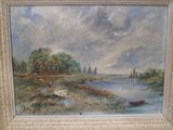 une image d'un tableau représentant un bateau sur l'eau