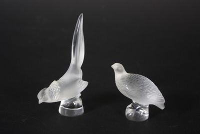 deux oiseaux en verre transparent posés sur une surface noire