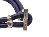 purple leather bracelet with a silver clasp on a white background