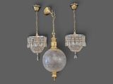 a pair of antique brass and crystal glass wall lights