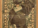 une vieille affiche représentant une femme tenant un vase à la main