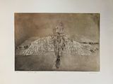 an image of a drawing of a bird with wings spread out