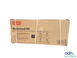 a cardboard box with a picture of a dog inside of it