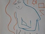 dessin représentant une femme aux cheveux longs assise devant une fenêtre
