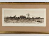 une image représentant un dessin de paysage dans un cadre doré