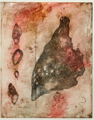 an image of a piece of art with a bird on it ' s back