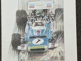 une image représentant un dessin d'une voiture de course sous la pluie
