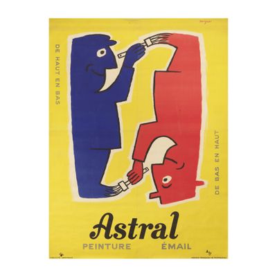 une affiche jaune et bleue sur laquelle figurent un homme et un poisson