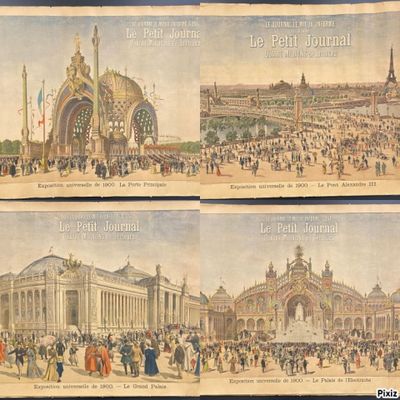 trois vues différentes d'un grand bâtiment où se trouvent de nombreuses personnes