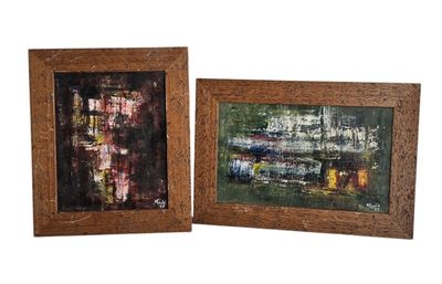 deux tableaux encadrés représentant un paysage urbain et une scène de rue