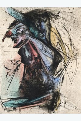 an image of a drawing of a man with a bird on his head