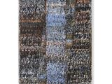une peinture abstraite composée de carrés bleus et marron sur fond blanc