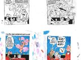 Plusieurs pages de bande dessinée sont étalées sur une surface blanche