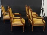 a set of four chairs with yellow upholstered upholstered upholstered upholstered upholstered upholstered upholstered