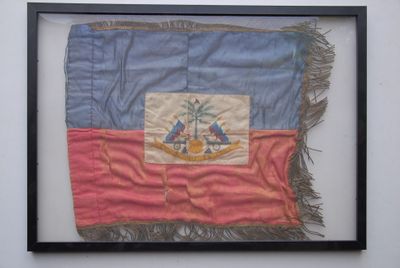 a picture of a picture of a flag hanging on a wall