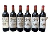 six bottles of red wine are lined up in a row