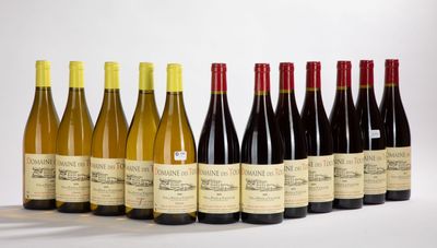 six bouteilles de vin alignées sur une surface blanche