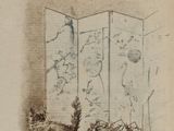 un dessin représentant un homme assis sur un canapé devant une fenêtre
