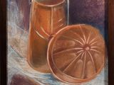 an oil painting of a pitcher and a bowl on a table
