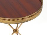 a close up of a table with a wooden top on a white background