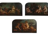 four pictures of a painting of a group of naked women