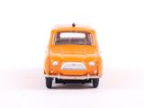 an orange toy car that is sitting on a white surface