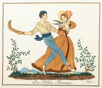 illustration représentant un homme et une femme dansant dans un champ