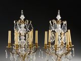 paire de candélabres anciens en laiton et cristal