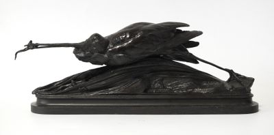 Auguste CAIN (1821-1894) Grand échassier attrapant deux gren…