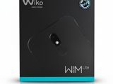 a black box with a white and blue logo on it