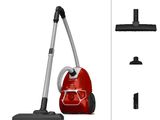 un gros plan sur un aspirateur rouge et un aspirateur noir et blanc