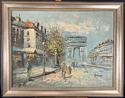 Burnett, "Vue Parisienne", huile sur toile, signée en bas à …