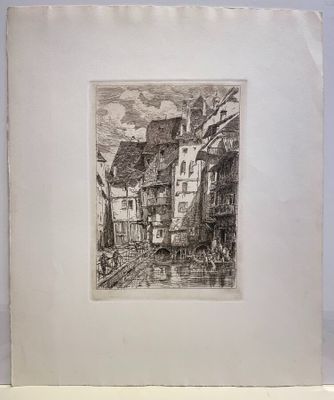 a black and white drawing of a street scene with buildings