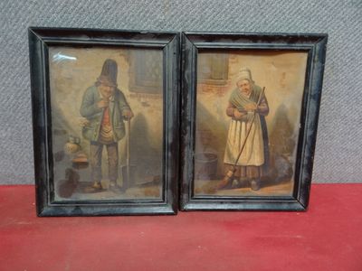two framed pictures of a man and a woman standing next to each other