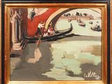un tableau représentant une gondole passant sous un pont