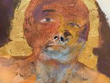 an image of a painting of a man with a cat on his shoulder
