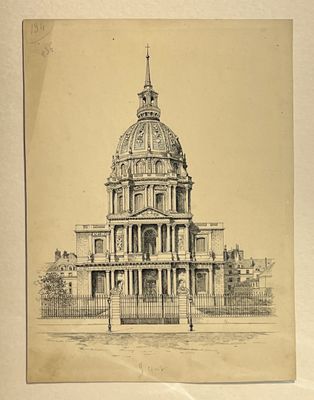 Dôme de l'Hôtel des Invalides. Encre sur papier cartonné.