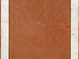 a painting of a brown and white frame with writing on it