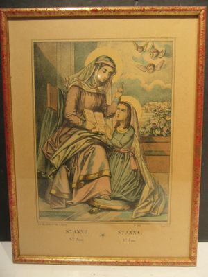 tableau représentant une femme et un enfant, avec une colombe en arrière-plan