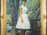 painting of a woman in a white dress standing in front of a tree