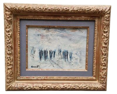 une image représentant un tableau où l'on voit un groupe de personnes marchant dans la neige