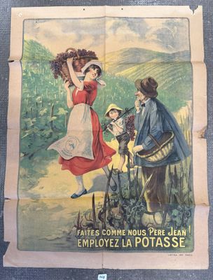 a poster of a woman carrying a basket of flowers
