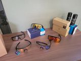 a table that has some glasses and a box on it