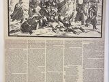 the front page of a newspaper with a drawing of a group of men on horseback