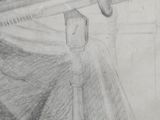 pencil drawing of a woman sitting on a bench holding a baseball bat